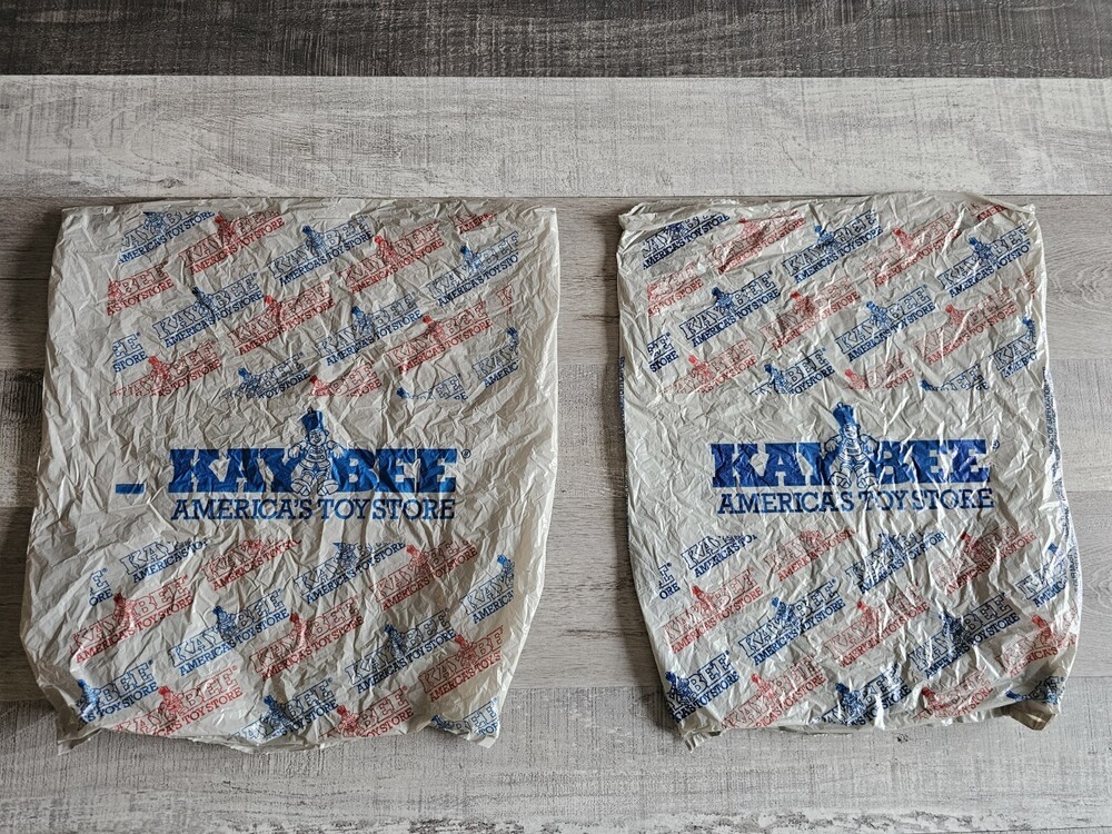 RARE Vintage 1980s KAY BEE Toy Stores Plastic Shopping BAG Retro Graphics Lot